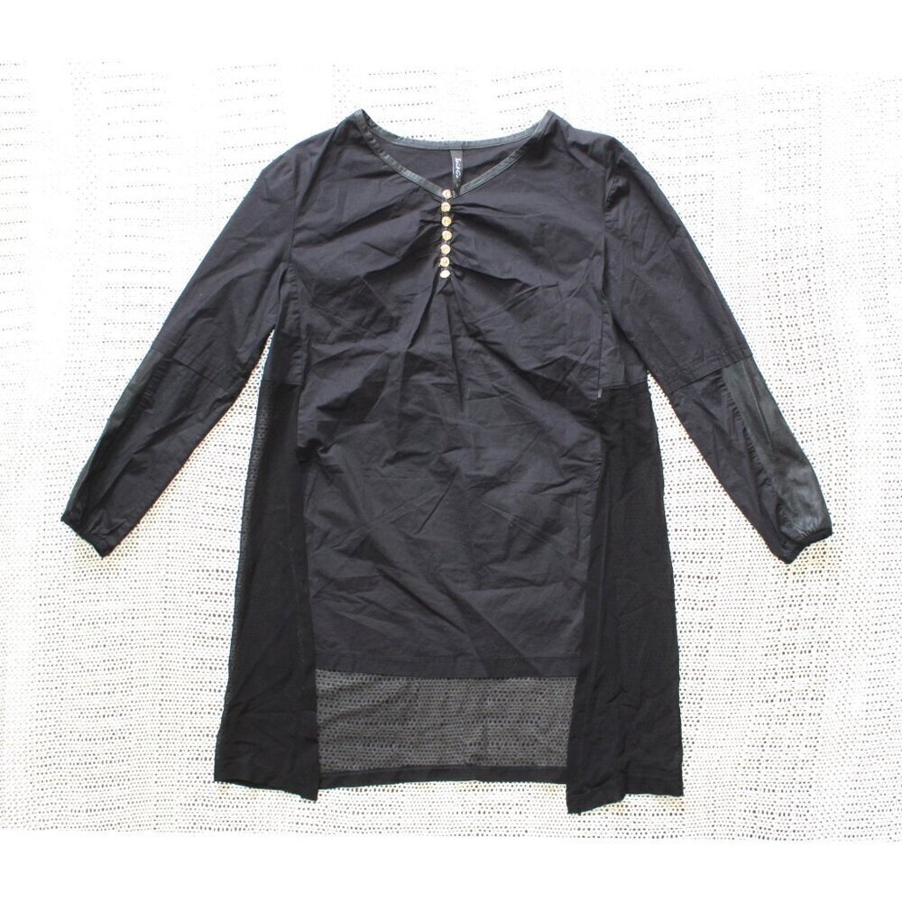 Tai & Gu Black Top Size M Leather & Mesh details Goth Y2K Rock Punk Blouse Silk